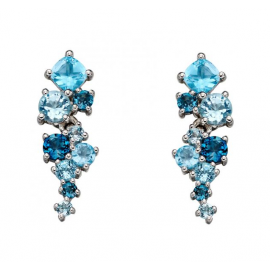  Three Shade Blue Topaz White Gold Earrings